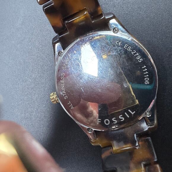 Women's Fossil Faux Tortoise Shell Watch Brown Rhinestone Quartz WORKS - Picture 4 of 9